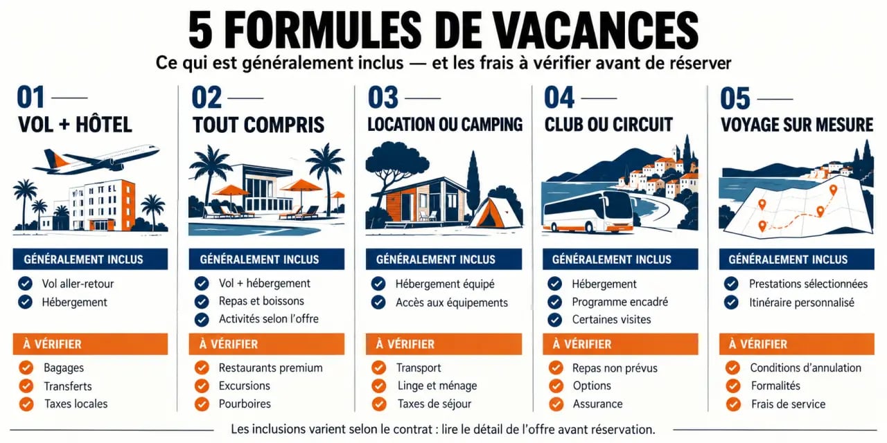 Infographie des bons plans vacances et des formules de séjour à comparer