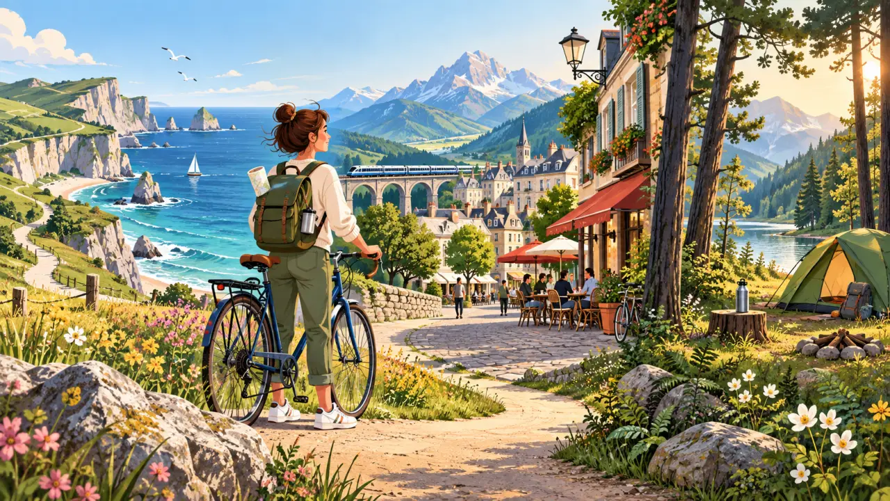 Illustration colorée d'une micro-aventure entre ville et grands espaces