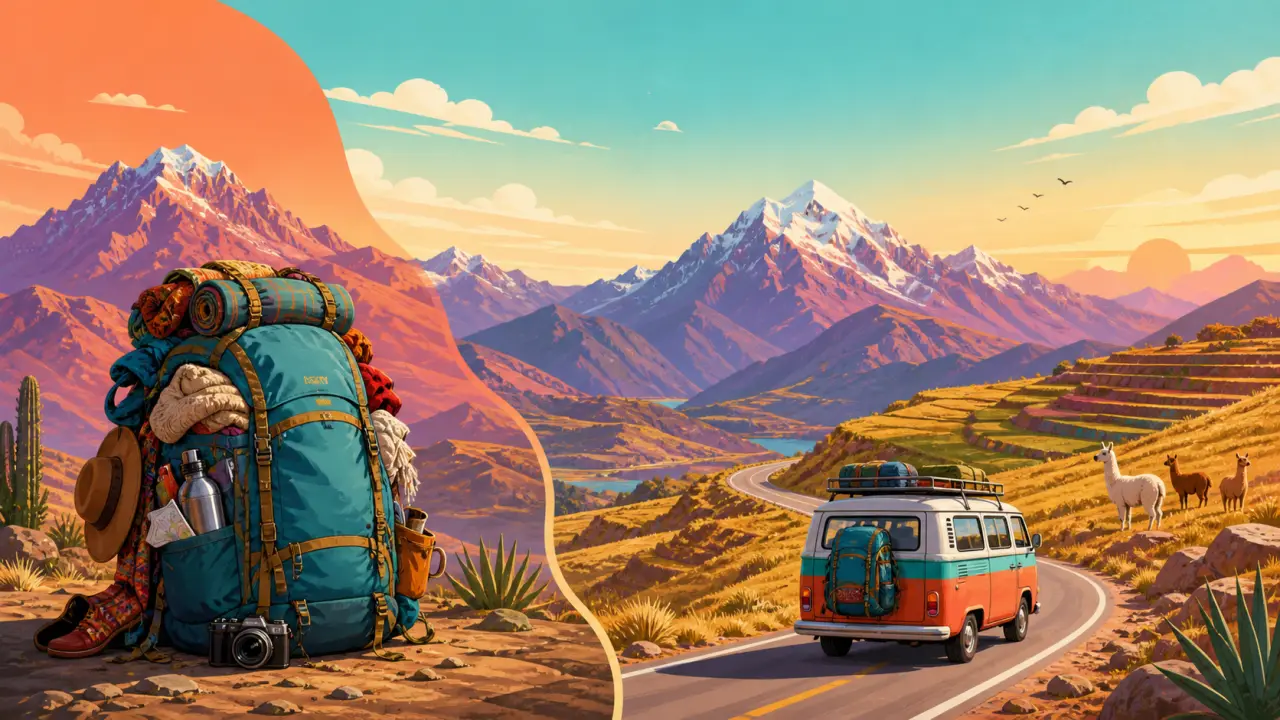 Illustration colorée d’un road trip léger au Pérou