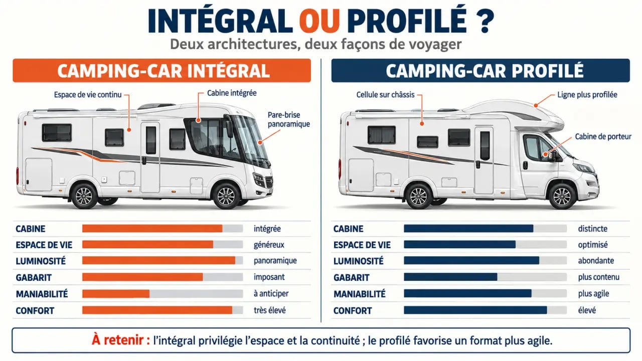 Comparaison entre camping-car intégral et camping-car profilé