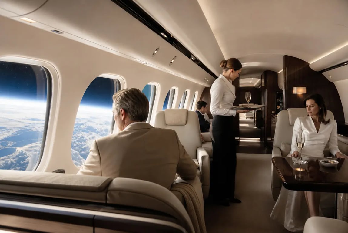 Tour du monde en 21 jours : cabine d’avion privé haut de gamme et ambiance de voyage de luxe