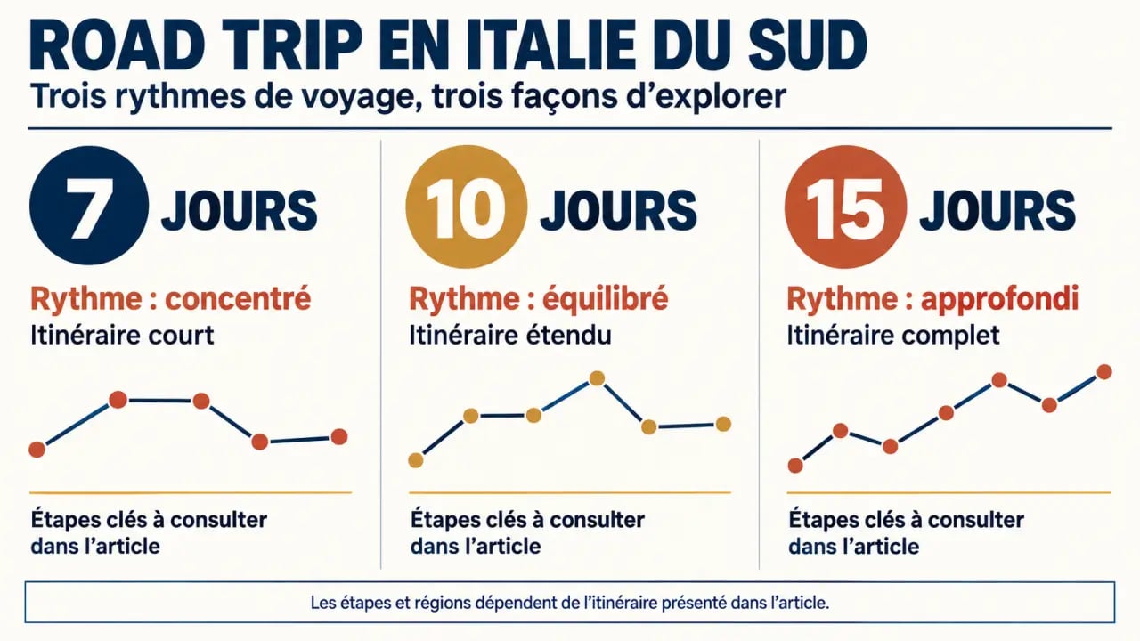 Itinéraires comparés pour un road trip Italie du Sud de 7, 10 ou 15 jours