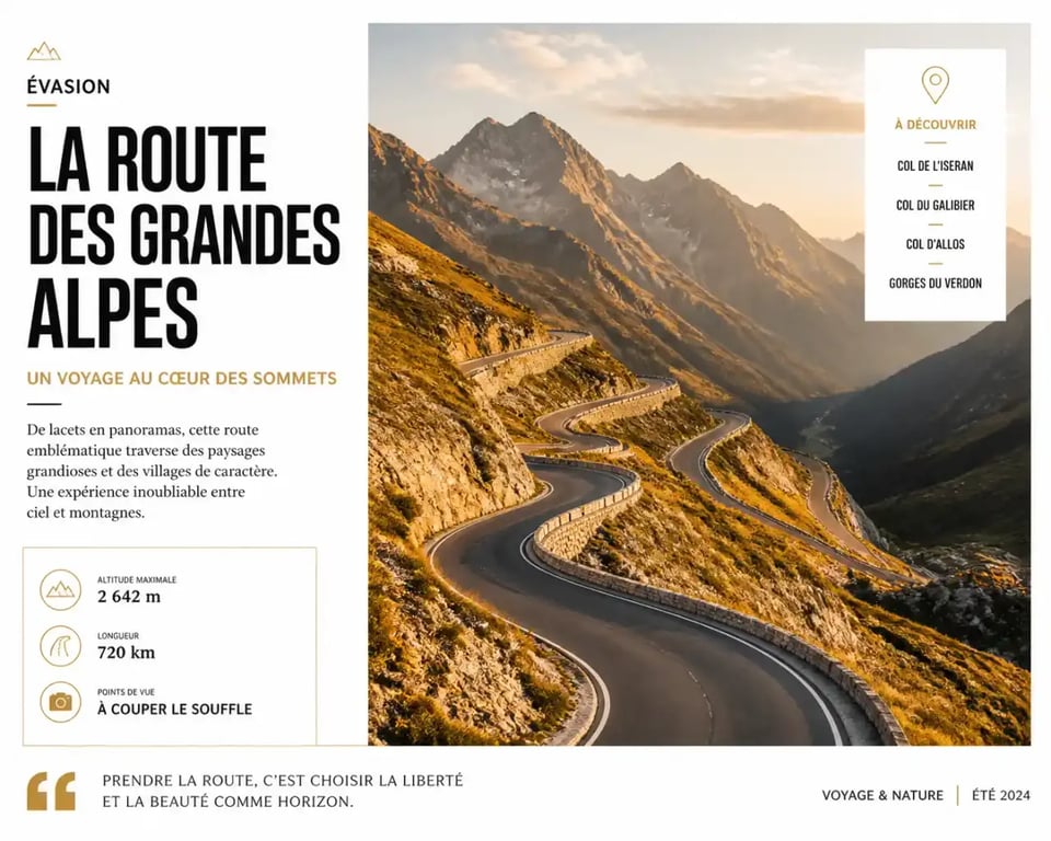 Route des Grandes Alpes serpentant entre les sommets pour un road trip inoubliable